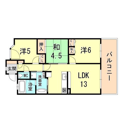 Floor plan. 3LDK, Price 18.9 million yen, Occupied area 64.44 sq m , Balcony area 12.35 sq m