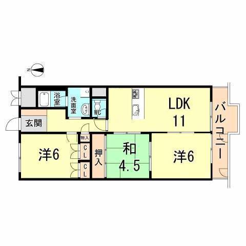 Floor plan. 3LDK, Price 9.99 million yen, Occupied area 65.43 sq m , Balcony area 7.87 sq m