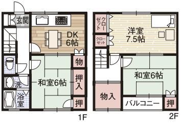 Floor plan. 8.5 million yen, 3DK, Land area 45.86 sq m , Building area 66.37 sq m 3DK