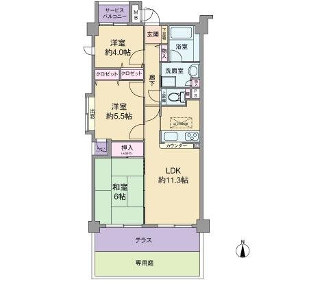 Floor plan. 3LDK, Price 15.8 million yen, Occupied area 62.41 sq m , Balcony area 15.6 sq m floor plan