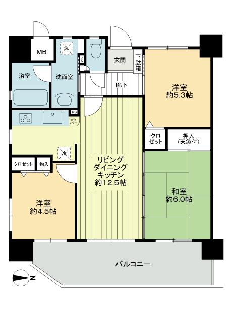 Floor plan. 3LDK, Price 16,900,000 yen, Occupied area 60.93 sq m , Balcony area 16.2 sq m