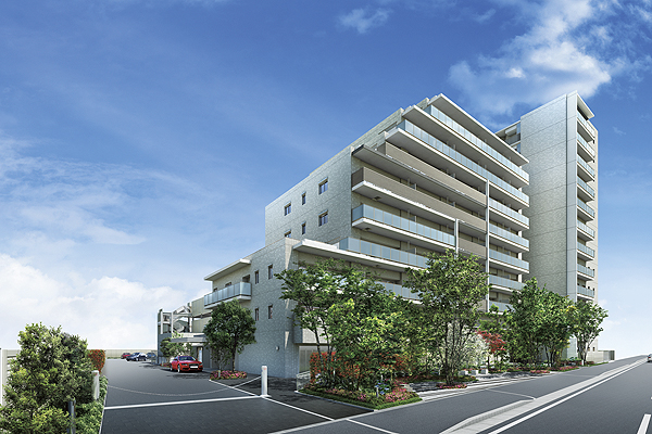 Features of the building.  [appearance] As environmentally creative project aimed at rich harmony with Tachibana neighborhood with a good living environment as a residential area, Three buildings structure filled with comfort and moisture, Residence is the birth of all 176 House (Rendering)