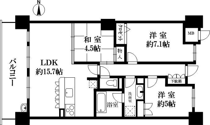 Floor plan. 3LDK, Price 31,800,000 yen, Occupied area 70.88 sq m , Balcony area 11.52 sq m