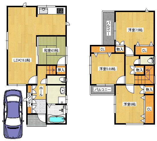 Floor plan. 33,800,000 yen, 4LDK, Land area 93.19 sq m , Building area 99.98 sq m   ◆ Floor plan