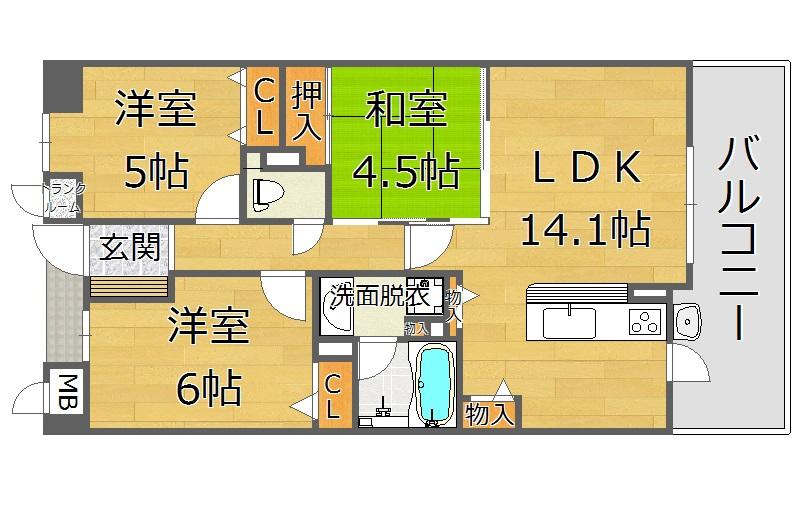 Floor plan. 3LDK, Price 26,800,000 yen, Occupied area 66.07 sq m , Balcony area 11.71 sq m 3LDK of south-facing balcony.