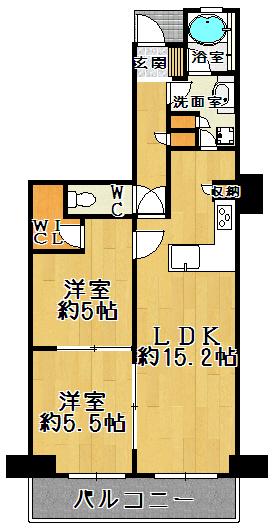 Floor plan. 2LDK, Price 22,300,000 yen, Occupied area 57.93 sq m , Balcony area 8.54 sq m