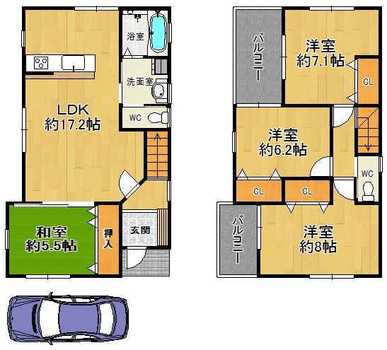 Building plan example (floor plan). Building plan example (A) building set price 29,800,000 yen, Building area 88.56 sq m