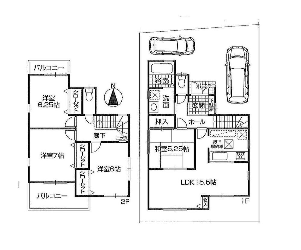 Floor plan. 26,800,000 yen, 4LDK, Land area 105.9 sq m , Building area 95.57 sq m land area 32 square meters or more + parking two possible