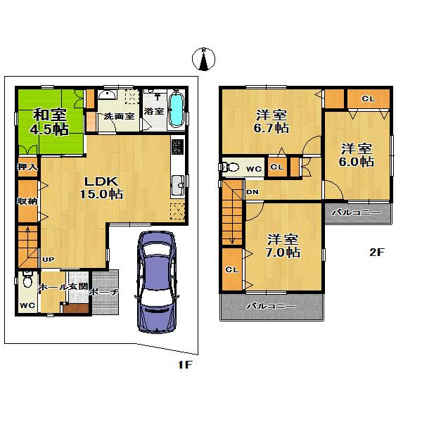 Floor plan. 32,800,000 yen, 4LDK, Land area 86.01 sq m , Building area 93.55 sq m 4LDK South-facing sunny