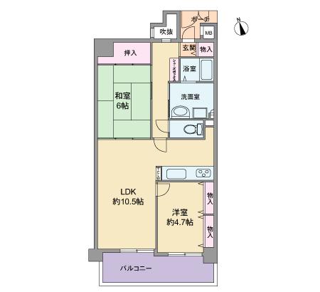 Floor plan. 2LDK, Price 12.8 million yen, Occupied area 61.16 sq m , Balcony area 9.87 sq m