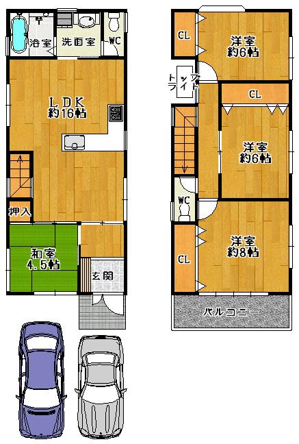Floor plan. 33,600,000 yen, 4LDK, Land area 88.14 sq m , Building area 96.26 sq m 6 No. land Floor plan