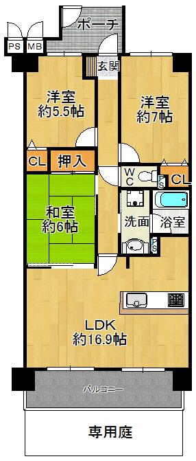 Floor plan. 3LDK, Price 17.8 million yen, Occupied area 75.52 sq m , Balcony area 10.2 sq m