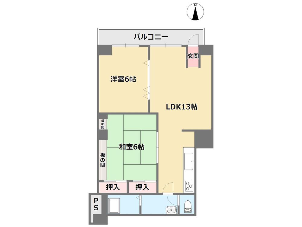 Floor plan. 2LDK, Price 9.2 million yen, Occupied area 54.92 sq m , Balcony area 9.3 sq m January 2012 reform (Bathroom replacement, Kitchen replacement, Washbasin replacement etc ・ ・ ・ ) 2013 December renovation (Flooring, cross, Had made the joinery)