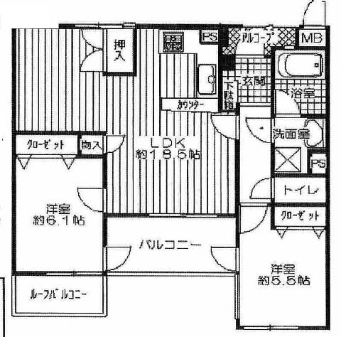 Floor plan. 2LDK, Price 13.8 million yen, Occupied area 65.43 sq m , Balcony area 7.8 sq m