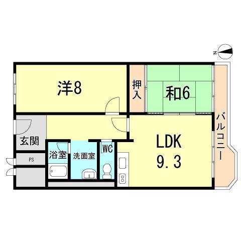 Floor plan. 2LDK, Price 12 million yen, Occupied area 58.17 sq m , Balcony area 6.95 sq m