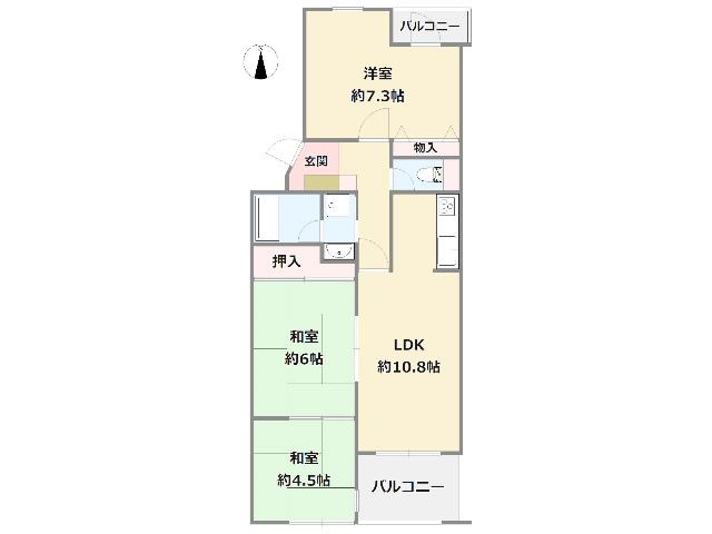 Floor plan. 3LDK, Price 14 million yen, Occupied area 65.58 sq m , Balcony area 6.95 sq m