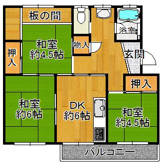 Floor plan. 3DK, Price 6.8 million yen, Occupied area 47.58 sq m , Balcony area 6.36 sq m