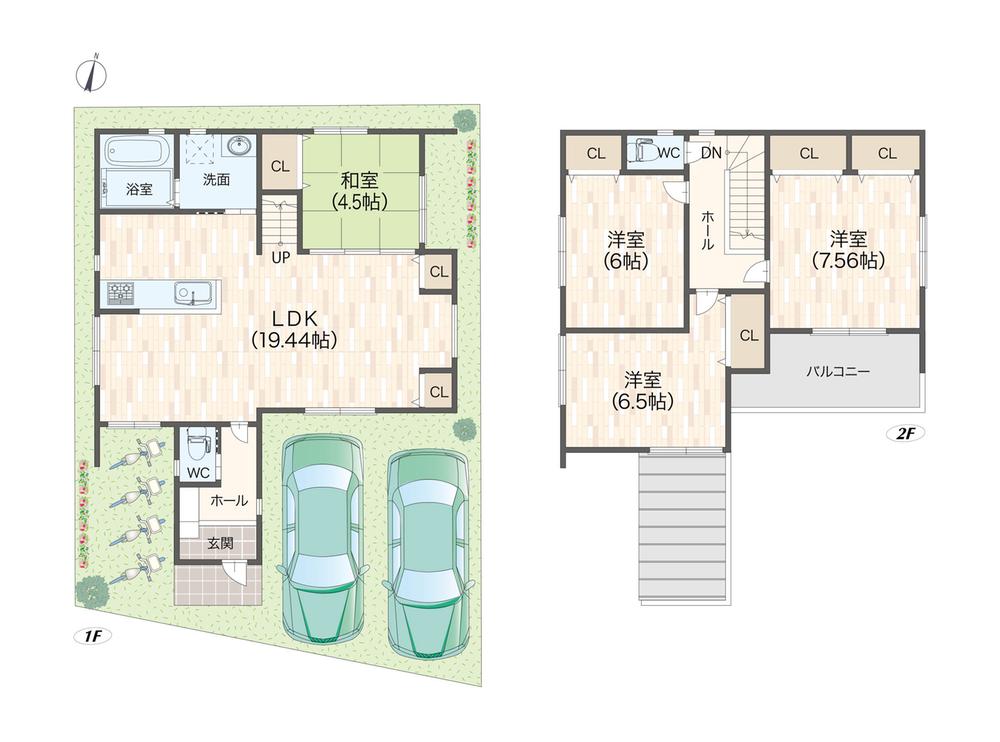 Building plan example (floor plan). Building plan example (B No. land) 4LDK, Land price 25,100,000 yen, Land area 110.04 sq m , Building price 14.7 million yen, Building area 100.53 sq m