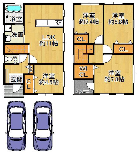 Floor plan. 34,300,000 yen, 4LDK, Land area 146.16 sq m , Building area 88.5 sq m