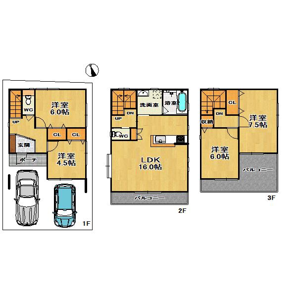 Floor plan. 30,800,000 yen, 4LDK, Land area 71.38 sq m , Building area 97.2 sq m 4LDK South-facing sunny