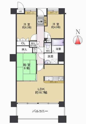 Floor plan. 3LDK, Price 25,800,000 yen, Footprint 77.8 sq m , In 23 floor of the balcony area 12.16 sq m south-facing 27-storey, Day ・ View is good