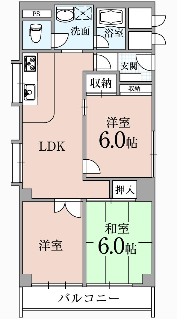 Floor plan. 3LDK, Price 13.8 million yen, Footprint 64.9 sq m , Balcony area 6.6 sq m