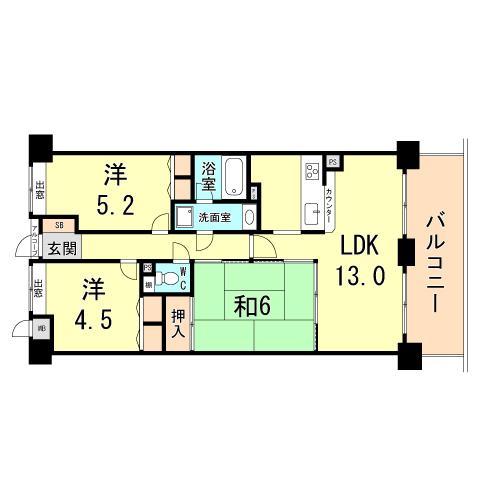 Floor plan. 3LDK, Price 18,800,000 yen, Occupied area 63.01 sq m , Balcony area 5 sq m