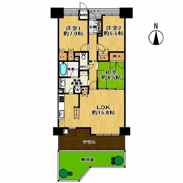 Floor plan. 3LDK, Price 31,800,000 yen, Occupied area 73.83 sq m