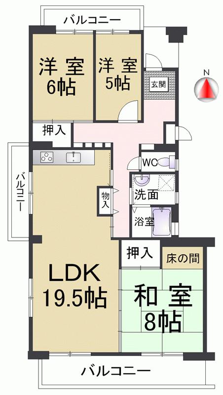 Floor plan. 3LDK, Price 15.8 million yen, Occupied area 89.37 sq m , Balcony area 11.35 sq m southwest corner room, This room has a feeling of opening of the three-way balcony