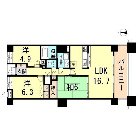 Floor plan. 3LDK, Price 25,800,000 yen, Footprint 77.8 sq m , Balcony area 12.16 sq m