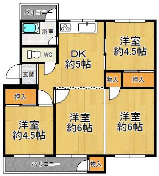 Floor plan. 4DK, Price 5.4 million yen, Occupied area 55.66 sq m , Balcony area 6.5 sq m