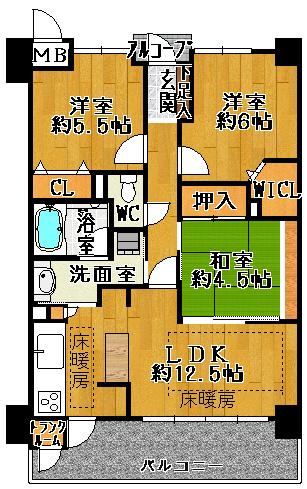 Floor plan. 3LDK, Price 24,800,000 yen, Occupied area 65.75 sq m , Balcony area 10.56 sq m