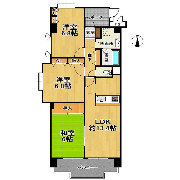 Floor plan. 3LDK, Price 17.8 million yen, Occupied area 73.16 sq m , Balcony area 7.66 sq m