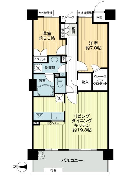 Floor plan. 2LDK, Price 27,800,000 yen, Occupied area 70.88 sq m , Balcony area 11.52 sq m