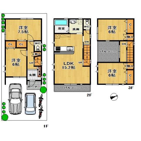 Floor plan. (No. 4 land plan), Price 34,900,000 yen, 4LDK, Land area 80.42 sq m , Building area 101.02 sq m