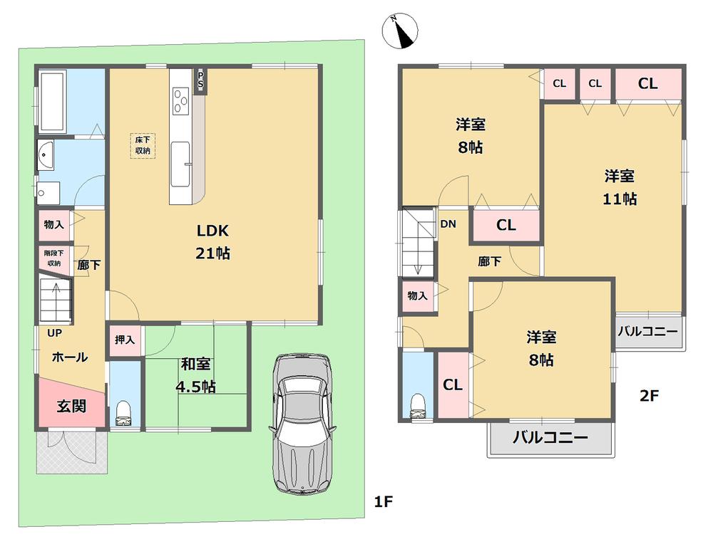 Floor plan. (No. 2 land plan), Price 32.7 million yen, 4LDK, Land area 107.23 sq m , Building area 119.88 sq m