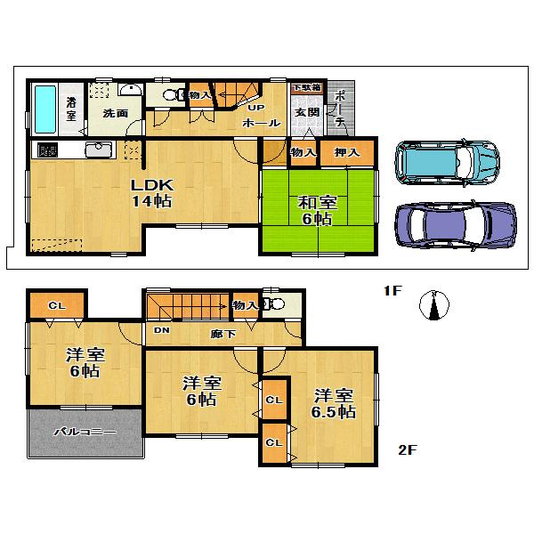 Floor plan. (No. 6 land plan), Price 33,800,000 yen, 4LDK, Land area 114.69 sq m , Building area 95.58 sq m