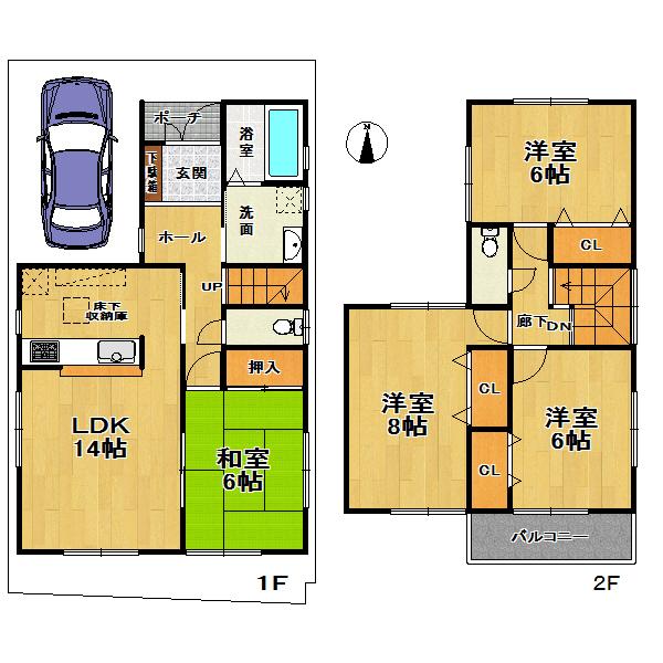 Floor plan. (No. 2 land plan), Price 33,800,000 yen, 4LDK, Land area 100.16 sq m , Building area 95.58 sq m