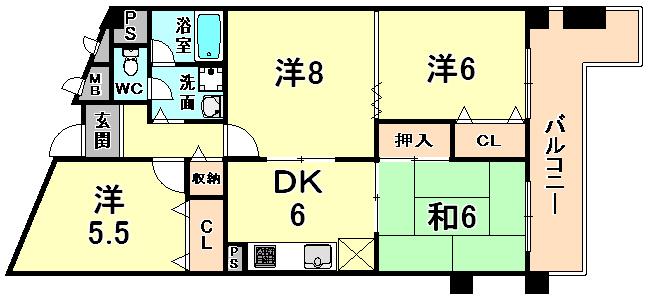 Floor plan. 4DK, Price 8.5 million yen, Footprint 71 sq m , Balcony area 9.9 sq m