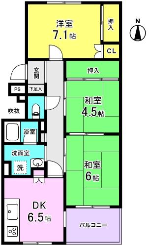 Floor plan. 3DK, Price 8.8 million yen, Occupied area 62.14 sq m , Balcony area 5.39 sq m