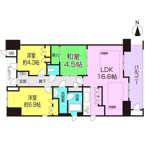 Floor plan. 3LDK, Price 21,800,000 yen, Occupied area 70.78 sq m , Balcony area 9.34 sq m
