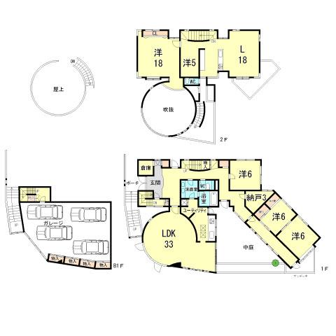 Floor plan. 129 million yen, 5LDK+S, Land area 357.88 sq m , Building area 352.41 sq m