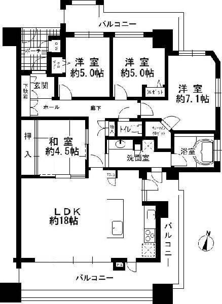 Floor plan. 4LDK, Price 60,800,000 yen, Occupied area 91.59 sq m , Balcony area 28.79 sq m