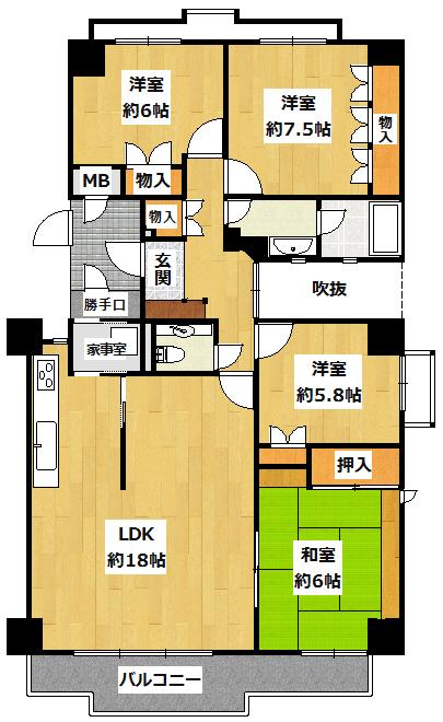 Floor plan. 4LDK, Price 47,800,000 yen, Footprint 109.62 sq m , Balcony area 12.33 sq m