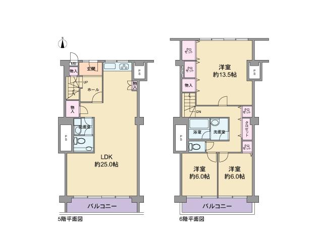 Floor plan. 3LDK, Price 27,800,000 yen, Footprint 138.73 sq m , Balcony area 16.49 sq m maisonette LDK spacious 25 Pledge!
