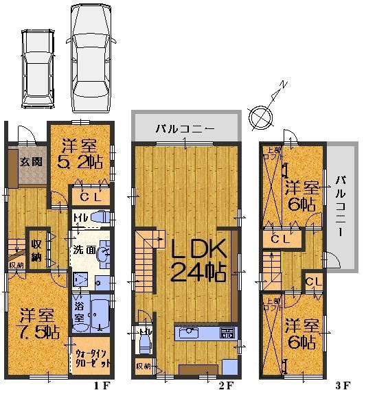 Floor plan. 45,800,000 yen, 4LDK, Land area 96.41 sq m , Building area 120.91 sq m spacious 24 Pledge housing wealth