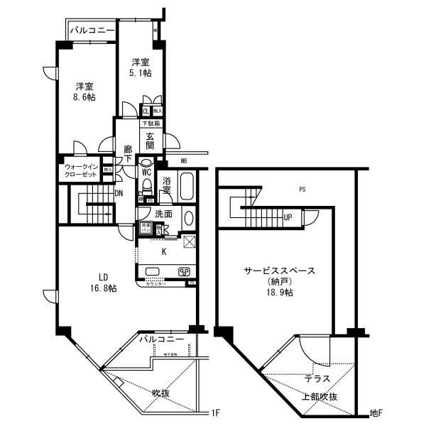 Floor plan. 2LDK+S, Price 50,800,000 yen, Footprint 118.69 sq m , Balcony area 7.51 sq m