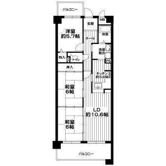Floor plan. 3LDK, Price 17.5 million yen, Occupied area 71.12 sq m , Balcony area 12.45 sq m