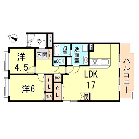 Floor plan. 2LDK, Price 18,800,000 yen, Occupied area 65.32 sq m , Balcony area 7.33 sq m