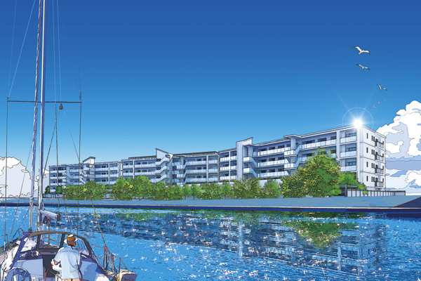 Buildings and facilities. Ashiya ・ Located in the hands of the sea, Born in the blue sky and the sea and a beautiful city that has been wrapped in green "tide Ashiya". Like exotic landscape, such as the resort, It seems to me to enhance the pride of those who live in this land (Exterior Illustration)